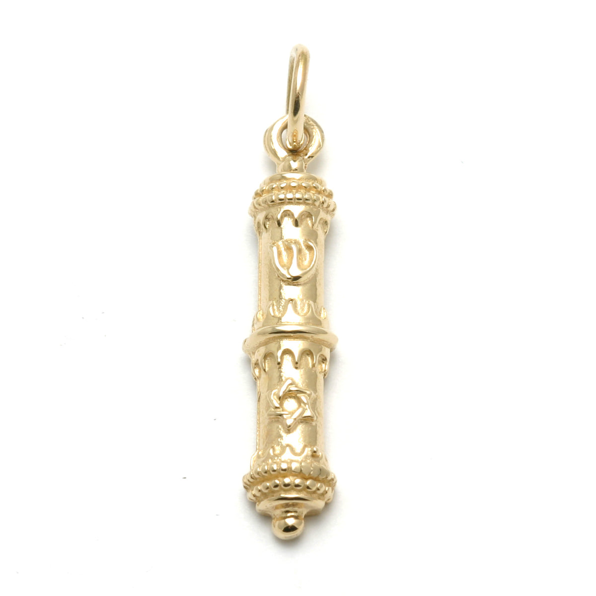 14k Yellow gold Mezuzah Pendant Star of David Shin - JewelryJudaica