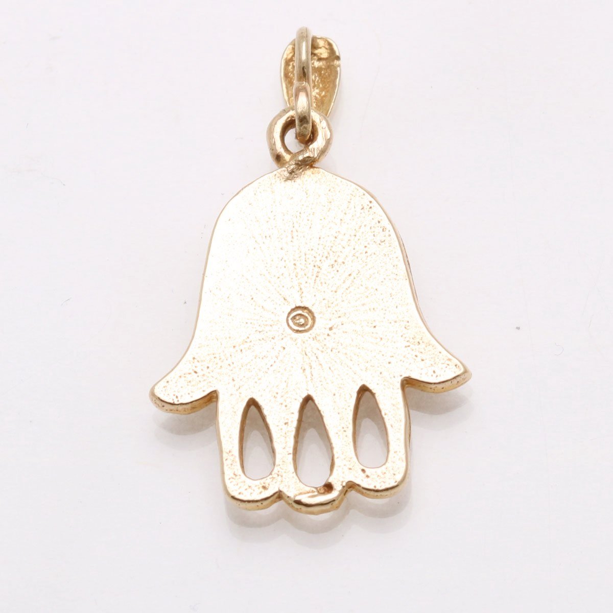 14k Yellow Gold Hamsa Heart Pendant Solid Filigree - JewelryJudaica