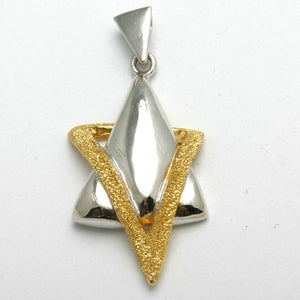 14k White & Yellow Gold Jewish Star of David Pendant Brushed - JewelryJudaica