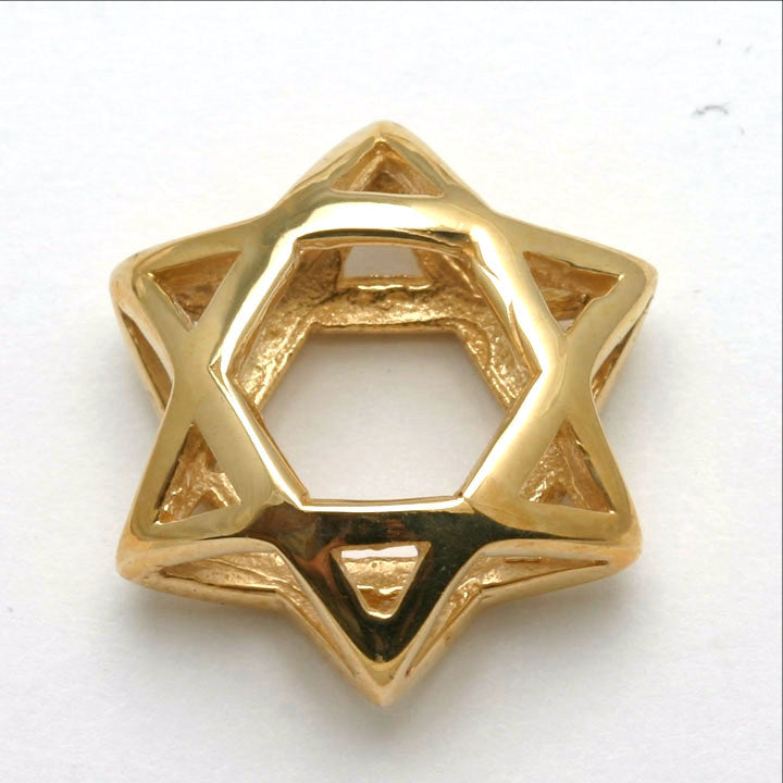 14k Yellow Gold Jewish Star of David Pendant Double Sided - JewelryJudaica