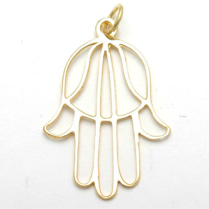 14k Yellow Gold Hamsa Pendant Modern Outliine - JewelryJudaica