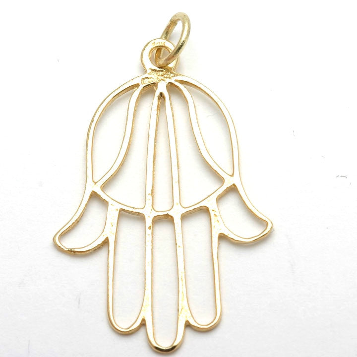 14k Yellow Gold Hamsa Pendant Modern Outliine - JewelryJudaica