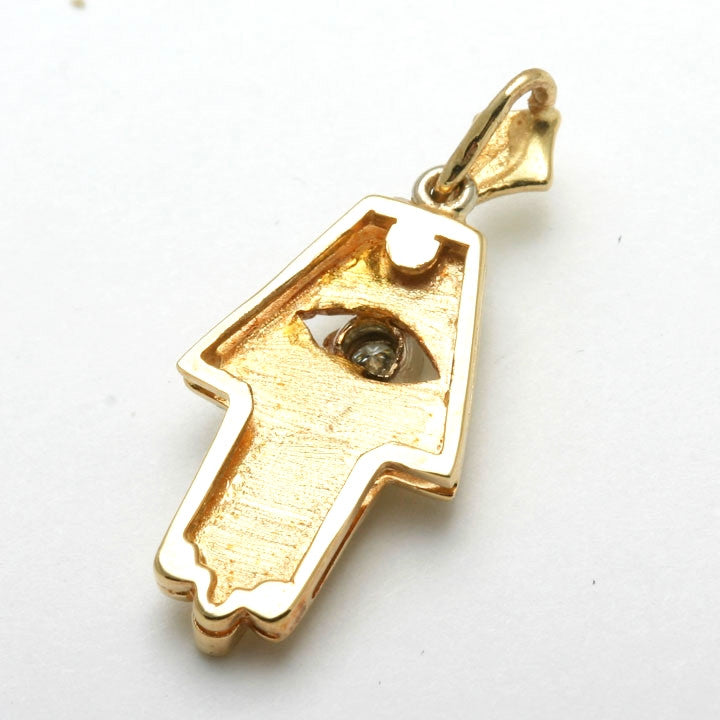 14k Yellow & White Gold Hamsa Diamond Pendant Matte Israel - JewelryJudaica