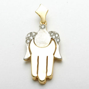 14k Yellow & White gold Hamsa Diamond Pendant Dove Bird - JewelryJudaica