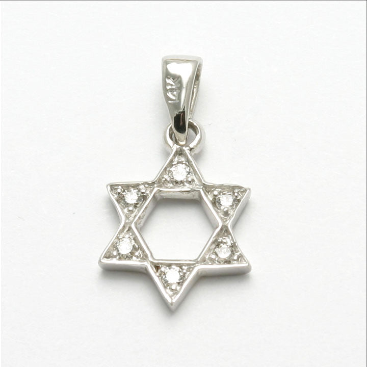 14k White Gold Diamond Jewish Star of David Pendant - JewelryJudaica