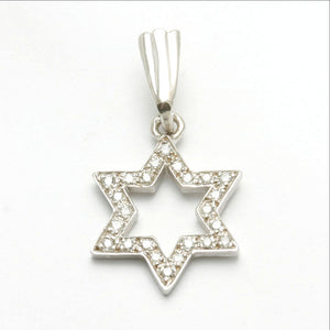 14k White gold Diamond Jewish Star of David Pendant - JewelryJudaica