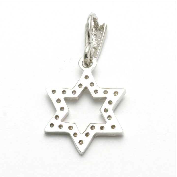 14k White gold Diamond Jewish Star of David Pendant - JewelryJudaica