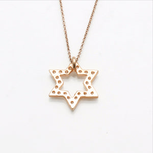 14k Rose gold Diamond Floating Star of David Pave Necklace - JewelryJudaica