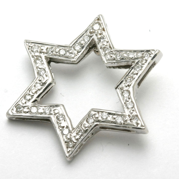 14k White Gold Diamond Jewish Star of David Pendant Large - JewelryJudaica