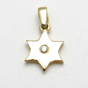 14k Yellow Gold Diamond Star of David pendant Solitaire - JewelryJudaica