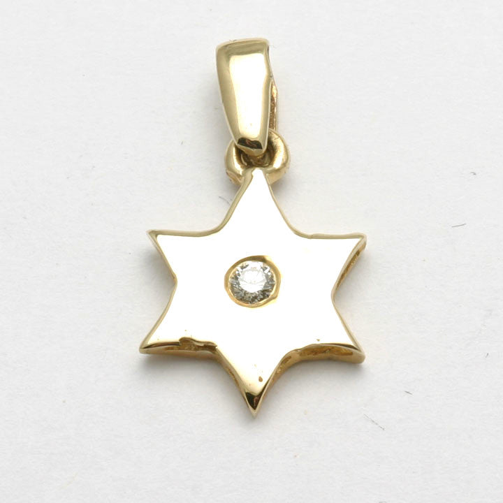 14k Yellow Gold Diamond Star of David pendant Solitaire - JewelryJudaica