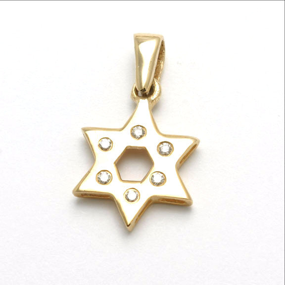 14k Yellow Gold Diamond Jewish Star of David Pendant - JewelryJudaica