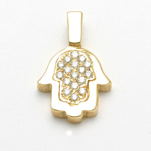 14k Yellow Gold Diamond Hamsa Pendant 1/4 carat - JewelryJudaica