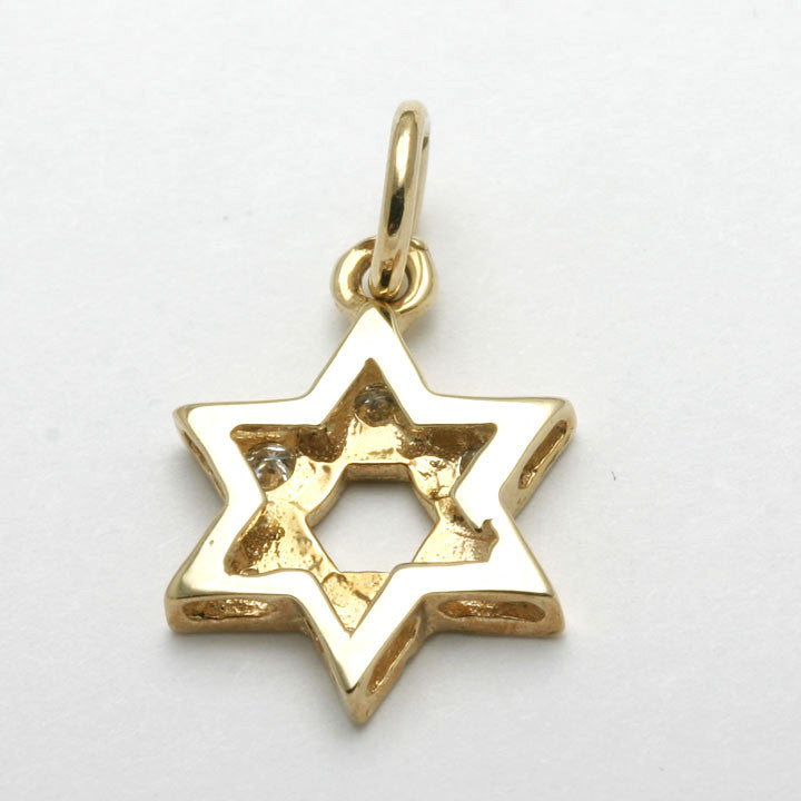 14k Yellow Gold Diamond Jewish Star of David Pendant Modern - JewelryJudaica