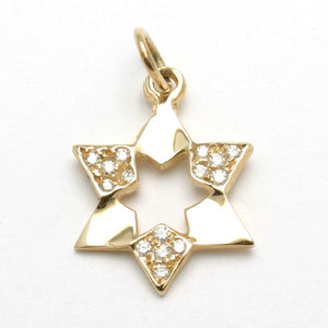 14k Yellow Gold Diamond Star of David Pendant - JewelryJudaica