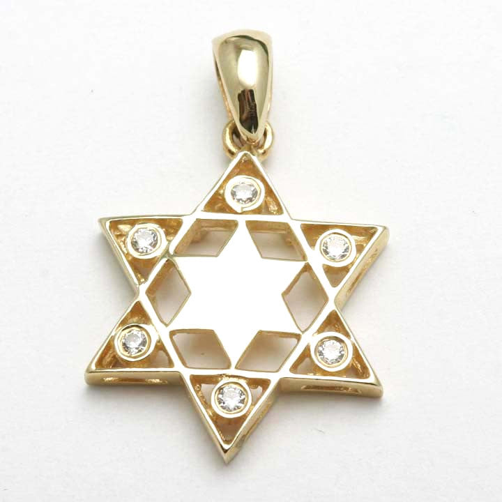 14k Yellow Gold Diamond Star of David Pendant Bezel - JewelryJudaica