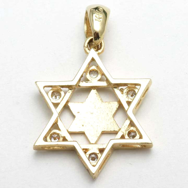 14k Yellow Gold Diamond Star of David Pendant Bezel - JewelryJudaica