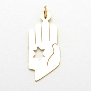 14k Yellow gold Hamsa Hand Star of David Pendant - JewelryJudaica