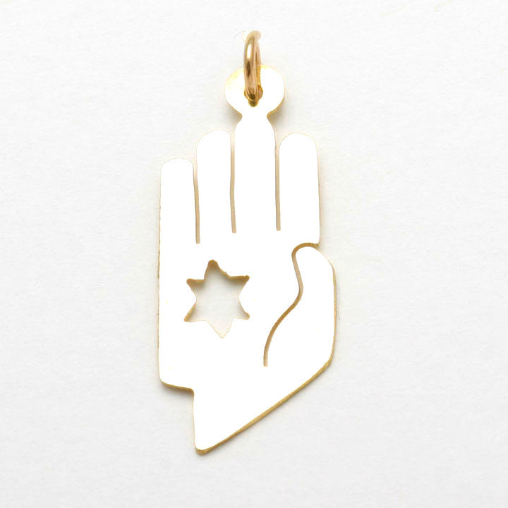 14k Yellow gold Hamsa Hand Star of David Pendant - JewelryJudaica