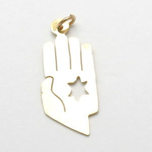 14k Yellow gold Hamsa Hand Star of David Pendant - JewelryJudaica