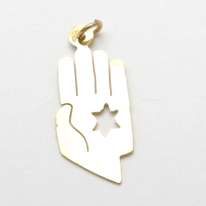 14k Yellow gold Hamsa Hand Star of David Pendant - JewelryJudaica