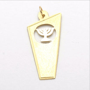 14k Yellow Gold Mezuzah Menorah Pendant Israel - JewelryJudaica