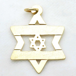 14k Yellow Gold Jewish Israeli Flag Star of David Pendant Large - JewelryJudaica
