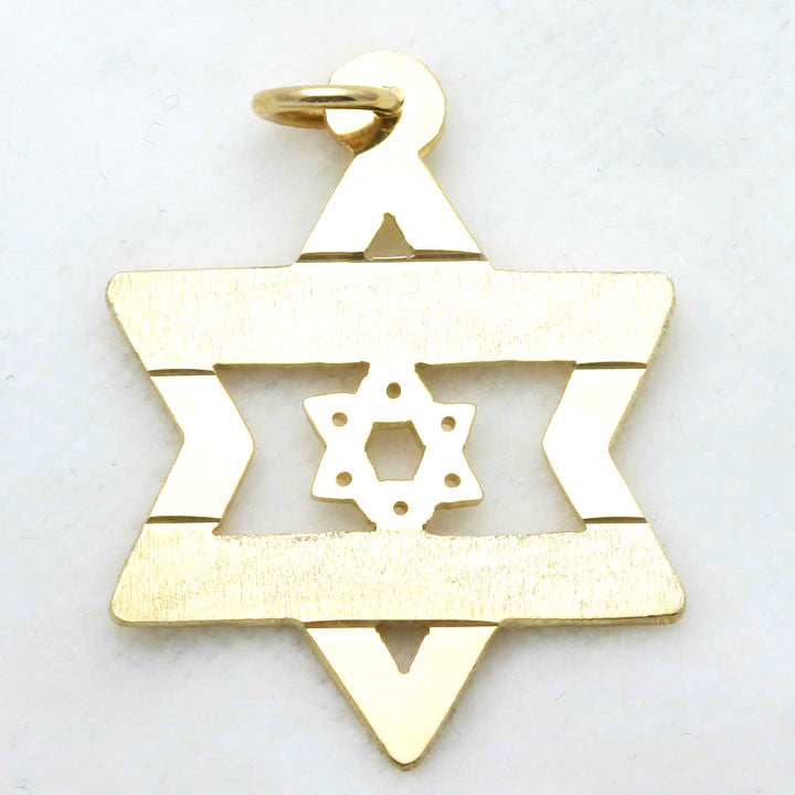 14k Yellow Gold Jewish Israeli Flag Star of David Pendant Large - JewelryJudaica