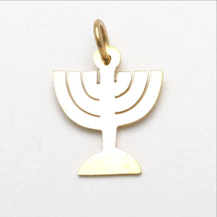 14k Yellow Gold Menorah Pendant - JewelryJudaica