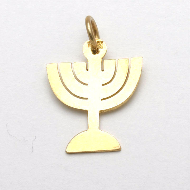 14k Yellow Gold Menorah Pendant - JewelryJudaica