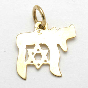 14k Yellow Gold Chai Star of David Pendant - JewelryJudaica