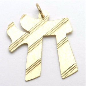 14k yellow Gold Chai Pendant Large Stripes Israel - JewelryJudaica