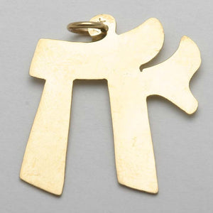 14k yellow Gold Chai Pendant Large Stripes Israel - JewelryJudaica