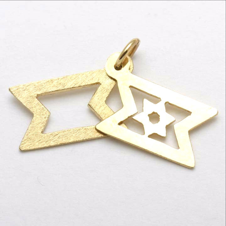 14k Yellow Gold Star of David Pendant Kinetic Israel - JewelryJudaica