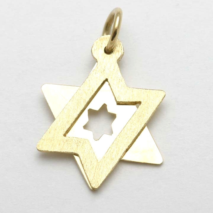 14k Yellow Gold Star of David Pendant Solid Kinetic Israel - JewelryJudaica
