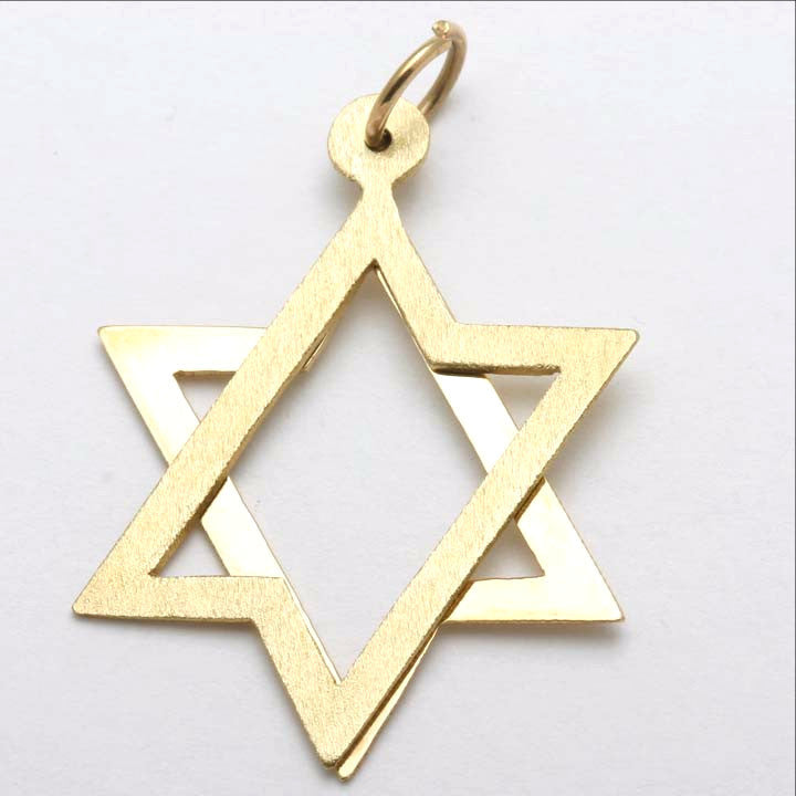 14k Yellow Gold Kinetic Star of David Pendant Large Matte - JewelryJudaica