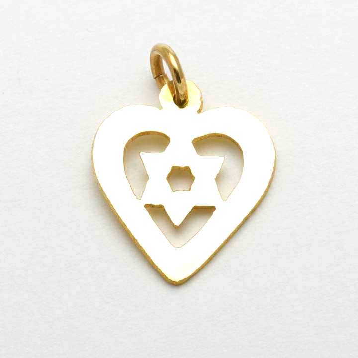 14k Yellow Gold Heart Jewish Star of David Pendant Israel - JewelryJudaica