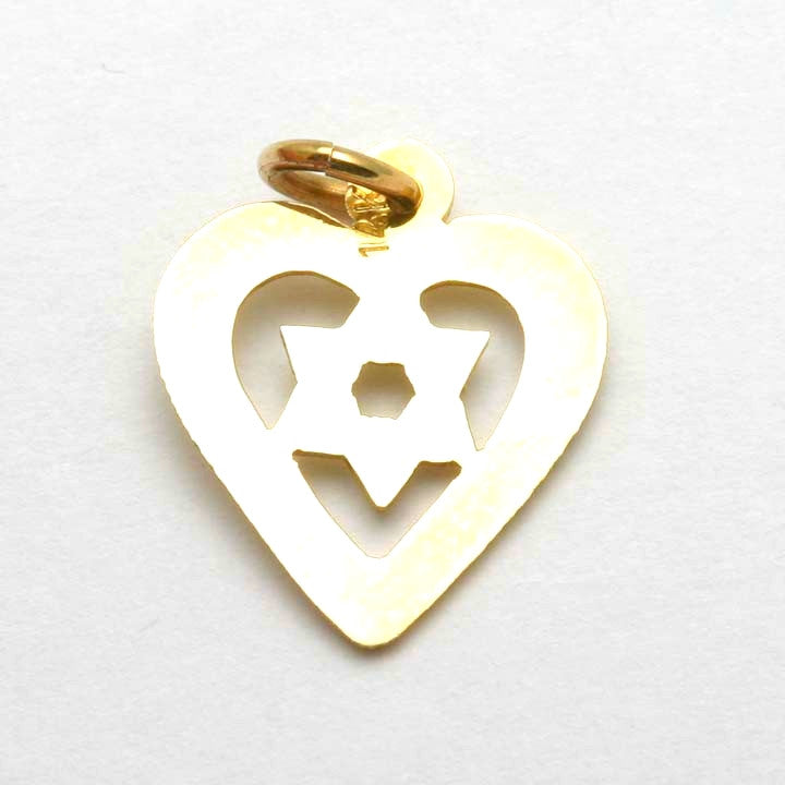 14k Yellow Gold Heart Jewish Star of David Pendant Israel - JewelryJudaica