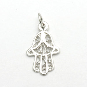 14k White Gold Hamsa Filigree Pendant Small - JewelryJudaica