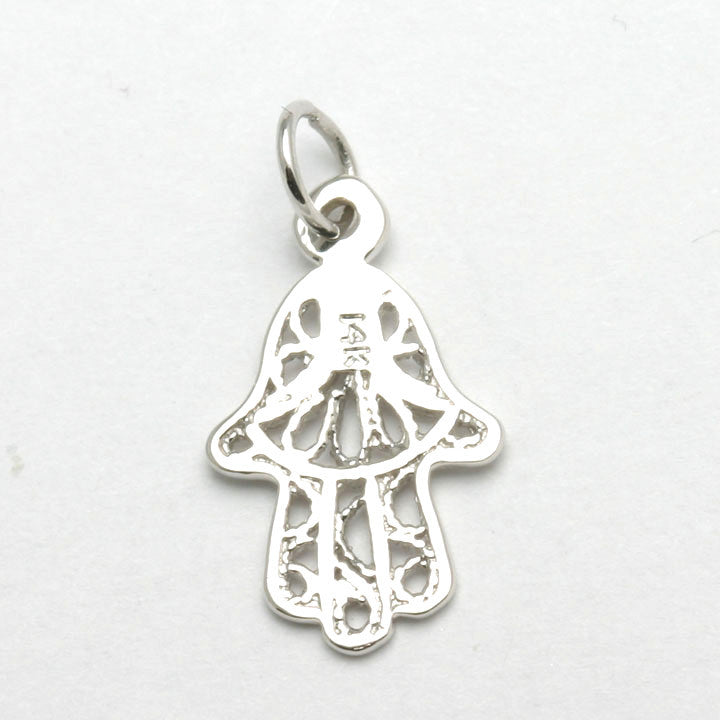 14k White Gold Hamsa Filigree Pendant Small - JewelryJudaica