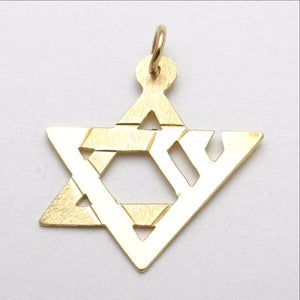 14k Yellow Gold Star of David Shin Pendant Matte - JewelryJudaica
