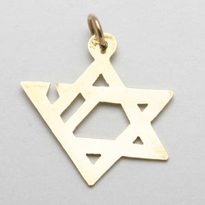 14k Yellow Gold Star of David Shin Pendant Matte - JewelryJudaica