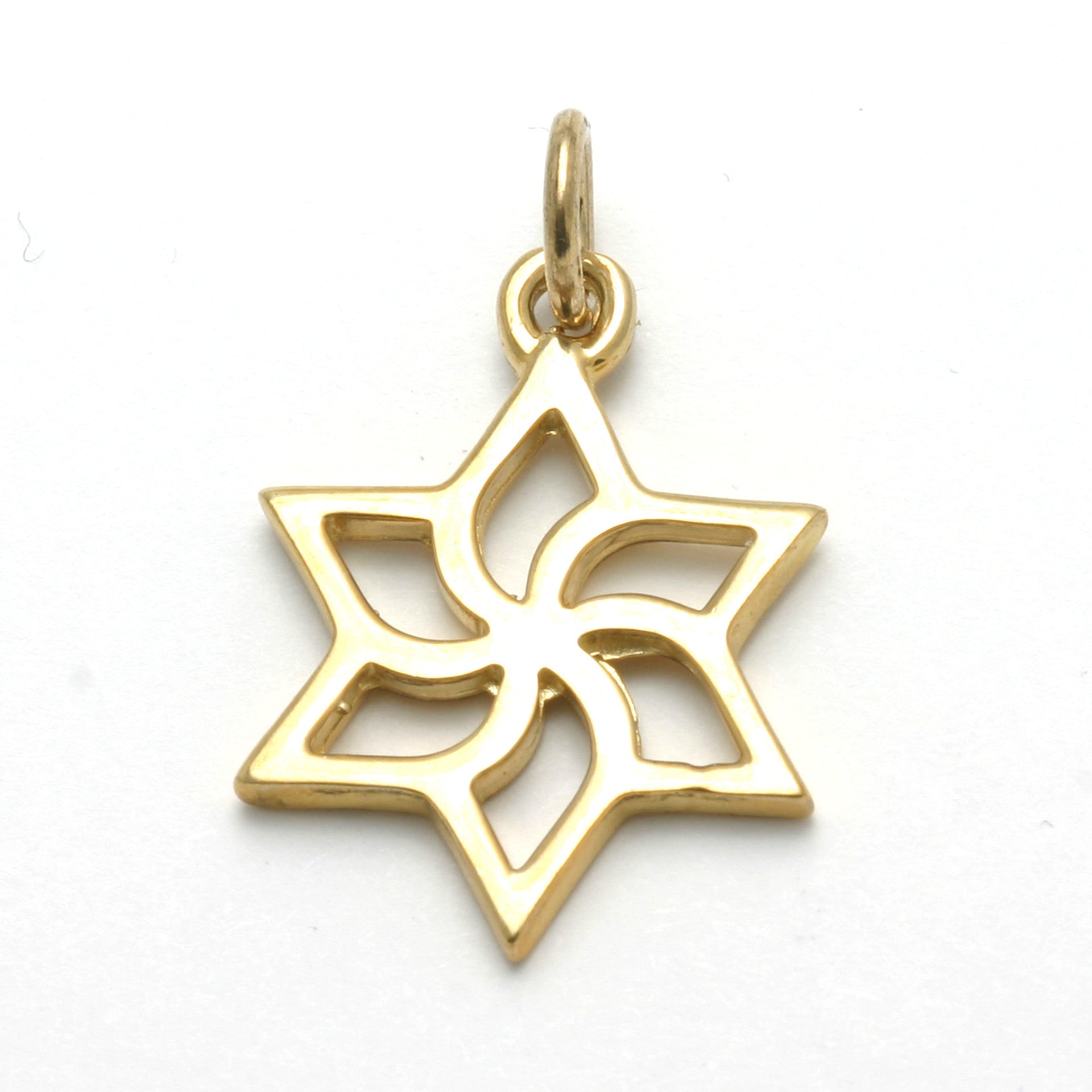 14k Yellow gold Jewish Star of David Pendant Swirl - JewelryJudaica