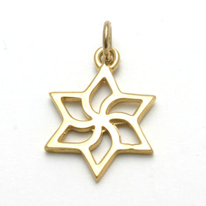 14k Yellow gold Jewish Star of David Pendant Swirl - JewelryJudaica