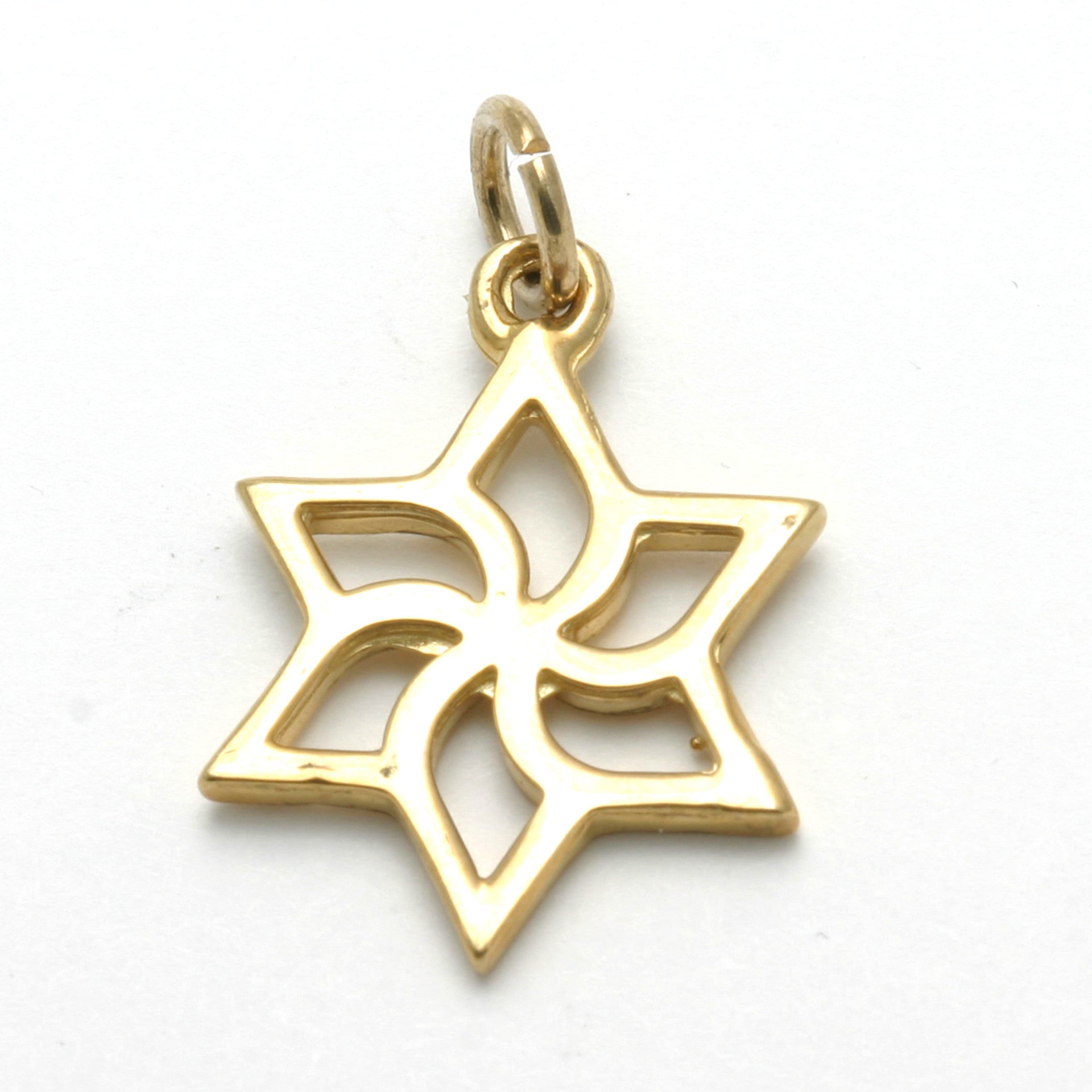 14k Yellow gold Jewish Star of David Pendant Swirl - JewelryJudaica