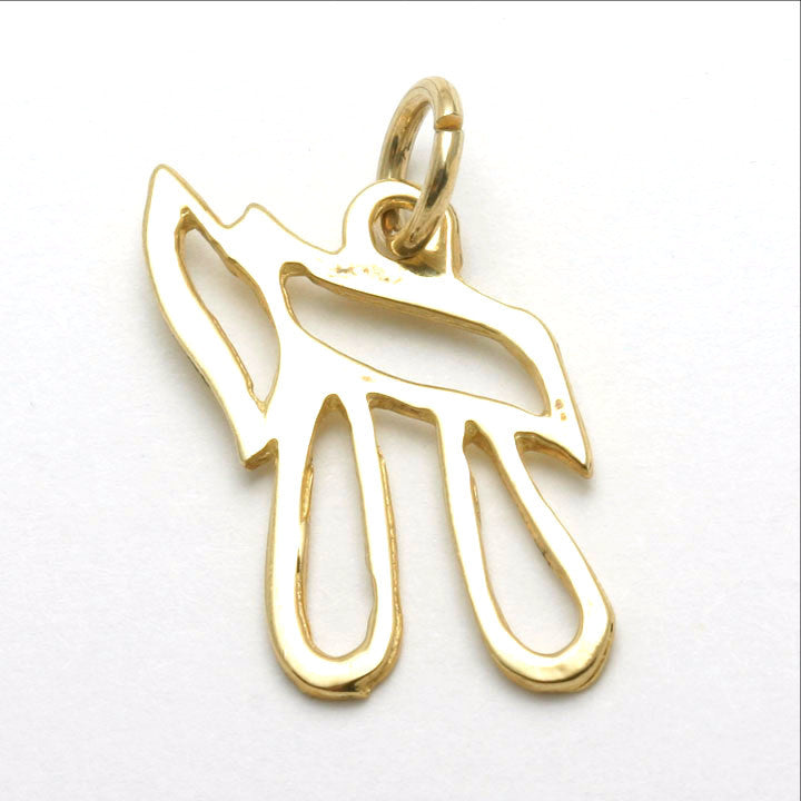 14k Yellow gold Chai Pendant Outline Judaica - JewelryJudaica