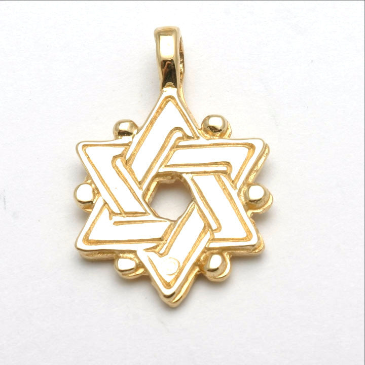 14k Yellow Gold Jewish Star of David Pendant Textured Double Sided - JewelryJudaica