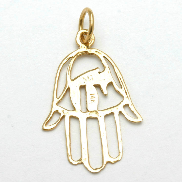 14k Yellow Gold Hamsa Chai Pendant - JewelryJudaica