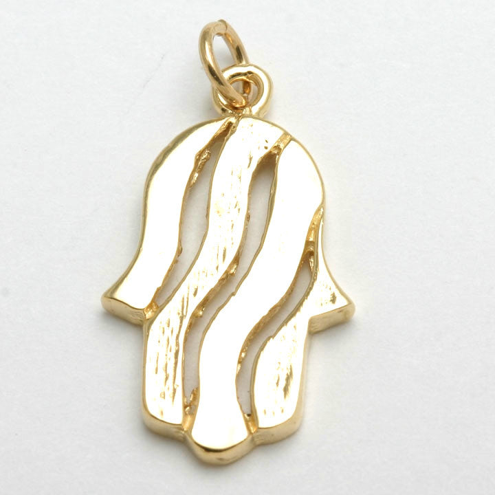 14k Yellow Gold Hamsa Swirl Pendant - JewelryJudaica