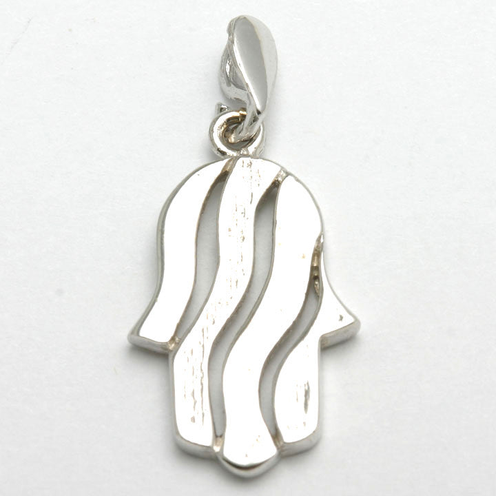 14k White Gold Hamsa Swirl Pendant - JewelryJudaica